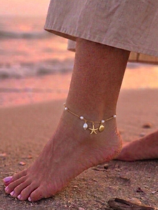 Jewelry - ​Gold Shell Starfish Pearl Anklet Nautical Charm Bracelet Boho Summer Jewelry